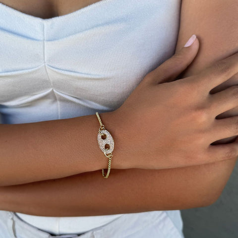 14k Gold Plated Crystal Mariner Link Bracelet