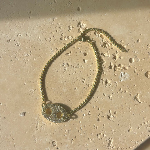 14k Gold Plated Crystal Mariner Link Bracelet