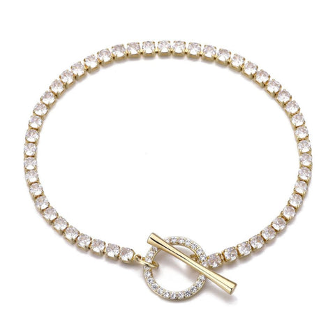 14k Gold Plated Crystal Toggle Tennis Bracelet