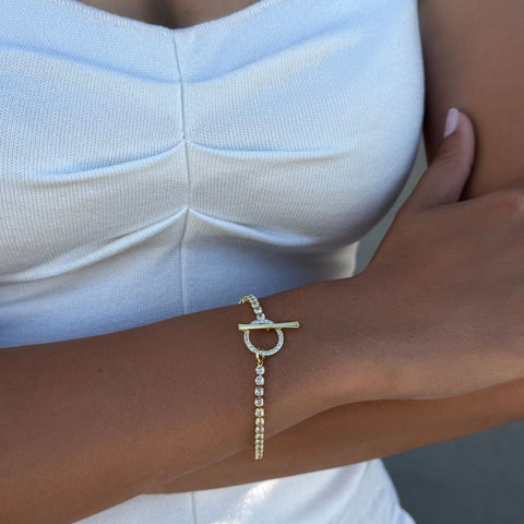 14k Gold Plated Crystal Toggle Tennis Bracelet