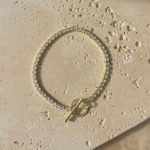 14k Gold Plated Crystal Toggle Tennis Bracelet