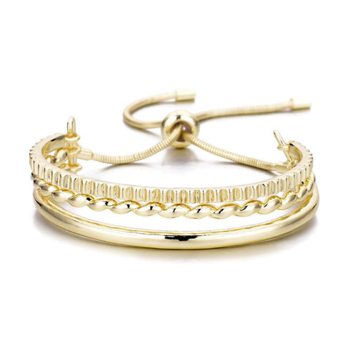 Gold Plated 3-Line Cuff Adjustable Bolo Bracelet