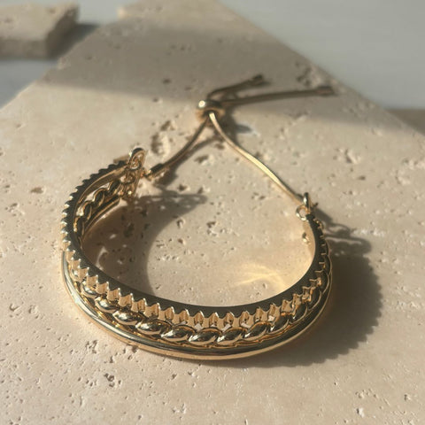 Gold Plated 3-Line Cuff Adjustable Bolo Bracelet