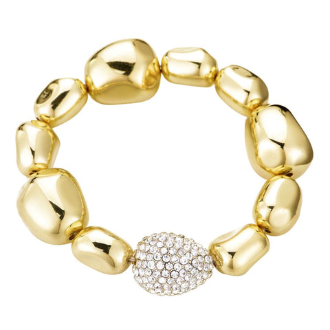 Pebbled Gold Stretch Bracelet with Crystal Center
