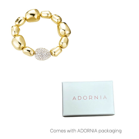Pebbled Gold Stretch Bracelet with Crystal Center