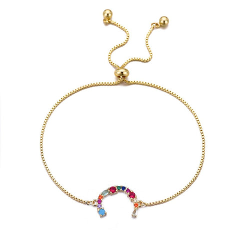 14k Gold Plated Multi Color Stone Initial Bolo Bracelet