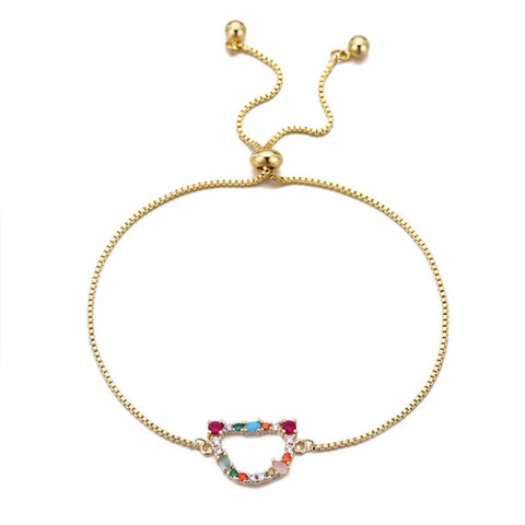 14k Gold Plated Multi Color Stone Initial Bolo Bracelet