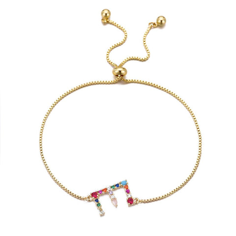 14k Gold Plated Multi Color Stone Initial Bolo Bracelet