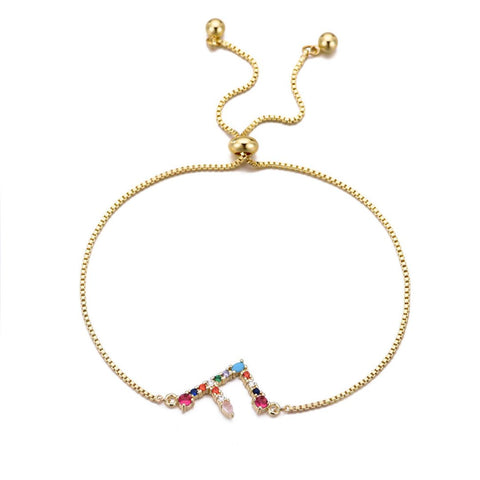 14k Gold Plated Multi Color Stone Initial Bolo Bracelet