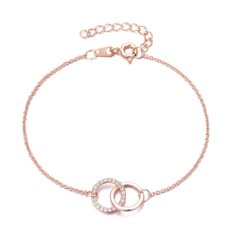 14k Rose Gold Plated Adjustable Pave CZ Rings Bracelet