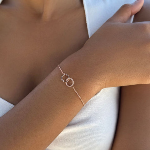 14k Rose Gold Plated Adjustable Pave CZ Rings Bracelet