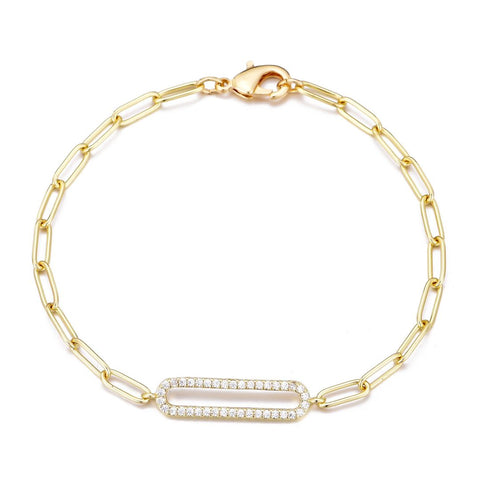 14k Gold Plated Elongated Pave CZ Link Bracelet