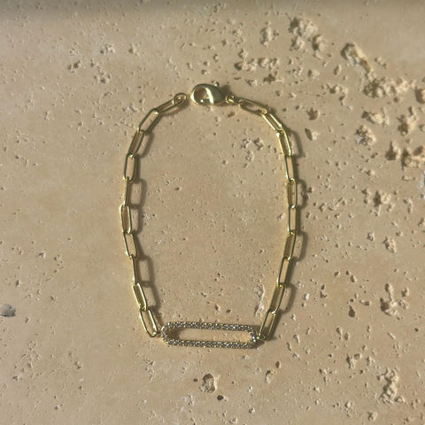 14k Gold Plated Elongated Pave CZ Link Bracelet
