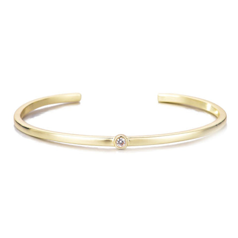 14k Gold Plated Skinny Cuff with CZ Stone