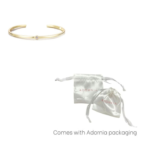 14k Gold Plated Skinny Cuff with CZ Stone