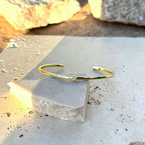 14k Gold Plated Skinny Cuff with CZ Stone