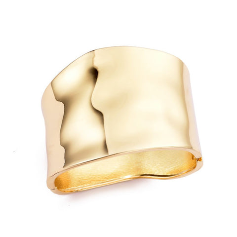 Gold Plated Tall Hammered Bangle