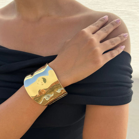 Gold Plated Tall Hammered Bangle