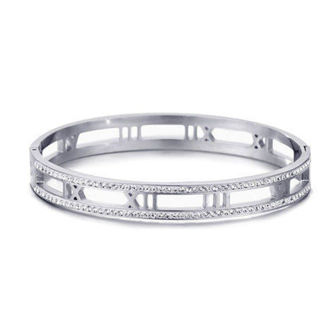 Tarnish Resistant Silver Roman Numerals Bangle