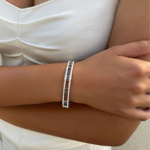 Tarnish Resistant Silver Roman Numerals Bangle