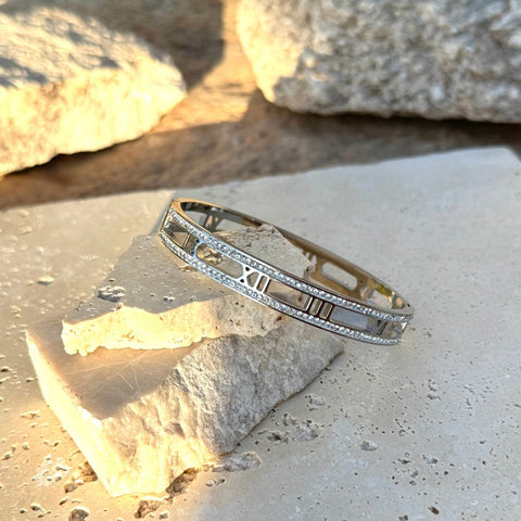 Tarnish Resistant Silver Roman Numerals Bangle
