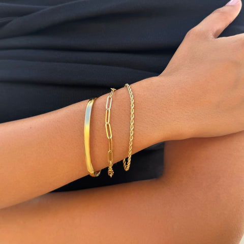 Tarnish Resistant 18k Gold Plated Cuff and Chain Bracelet Set