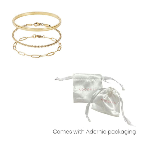 Tarnish Resistant 18k Gold Plated Cuff and Chain Bracelet Set