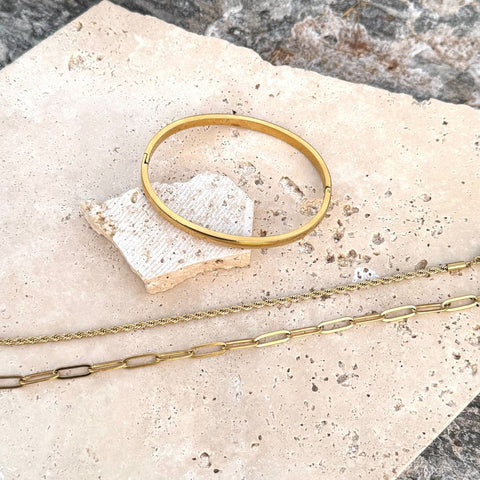 Tarnish Resistant 18k Gold Plated Cuff and Chain Bracelet Set