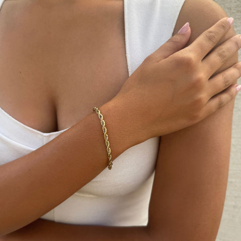 Tarnish Resistant 18k Gold Plated Rope Chain Bracelet