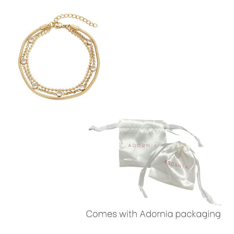 Tarnish Resistant 18k Gold Plated Layered Crystal 3-Chain Bracelet