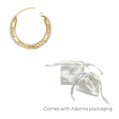 Tarnish Resistant 18k Gold Plated Layered Crystal Tennis 3-Chain Bracelet