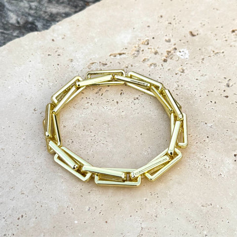 Gold Plated Rectangle Paperclip Chain Bracelet