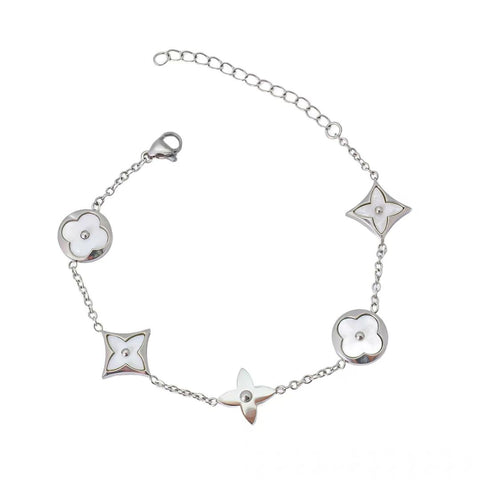 Tarnish Resistant Silver Plated Mixed Flower Pearlescent Bracelet