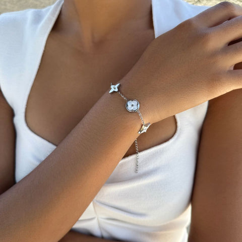 Tarnish Resistant Silver Plated Mixed Flower Pearlescent Bracelet