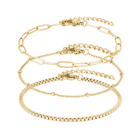 Tarnish Resistant 18k Gold Plated 3-Chain Bracelet Set