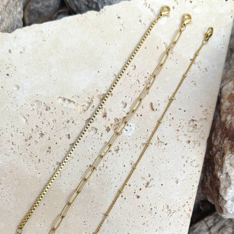 Tarnish Resistant 18k Gold Plated 3-Chain Bracelet Set