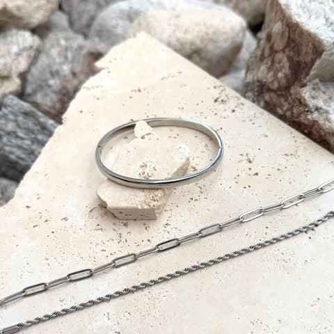 Tarnish Resistant Silver Plated Cuff and Chain Bracelet Set