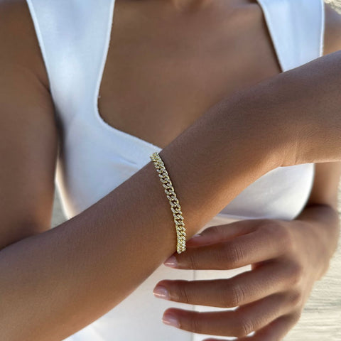Gold Plated 8mm Crystal Curb Chain Bracelet