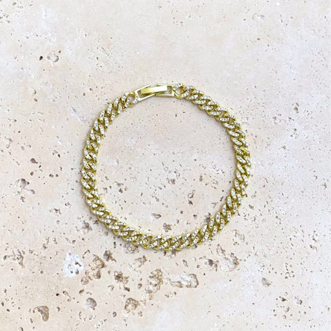 Gold Plated 8mm Crystal Curb Chain Bracelet