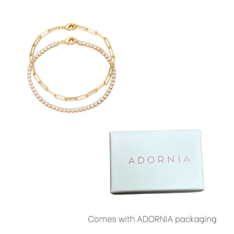 14k Gold Plated Tennis and Paperclip Chain Bracelet Set