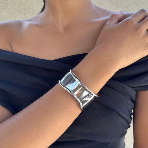 Tarnish Resistant Silver Plated Tall Curve Cuff