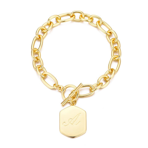 14k Gold Plated Monogram Initial Chunky Toggle Bracelet