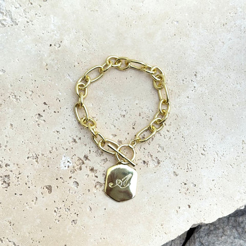 14k Gold Plated Monogram Initial Chunky Toggle Bracelet