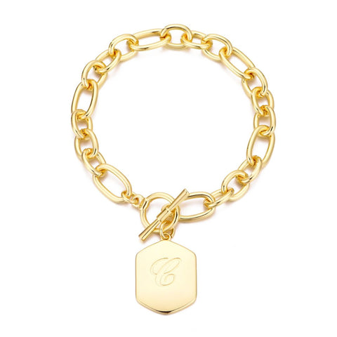 14k Gold Plated Monogram Initial Chunky Toggle Bracelet