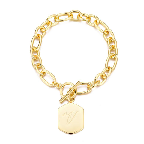 14k Gold Plated Monogram Initial Chunky Toggle Bracelet