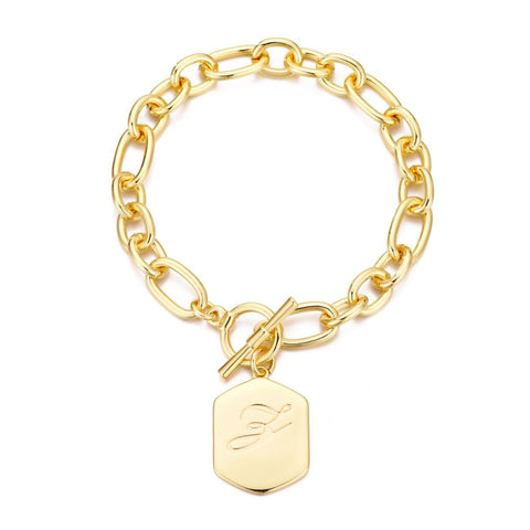 14k Gold Plated Monogram Initial Chunky Toggle Bracelet