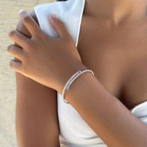 Silver Plated Adjustable Crystal Tennis Cuff