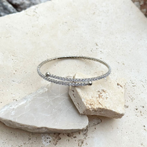 Silver Plated Adjustable Crystal Tennis Cuff