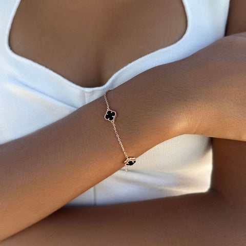 14k Rose Gold Plated Black Clover Station Bracelet