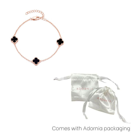 14k Rose Gold Plated Black Clover Station Bracelet
